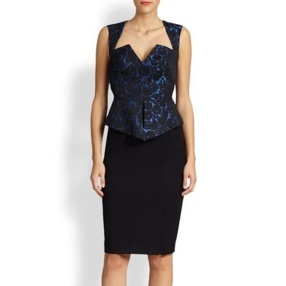 open lace back dress Evening Peplum Belted Dress Black main image 0